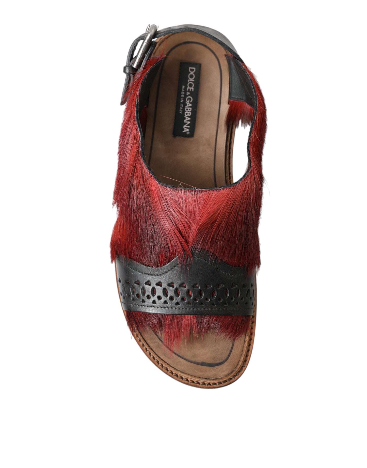 Elegant Black & Red Fur-Trimmed Sandals