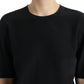 Black Silk Round Neck Short Sleeve Blouse Top
