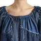 Blue Patchwork Short Sleeves Denim Blouse Top