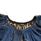 Blue Patchwork Short Sleeves Denim Blouse Top