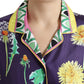 Purple Floral Print Twill Shirt Blouse Top
