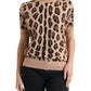 Beige Leopard Print Wool Turtleneck Top