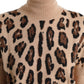 Beige Leopard Print Wool Turtleneck Top