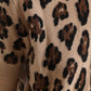 Beige Leopard Print Wool Turtleneck Top