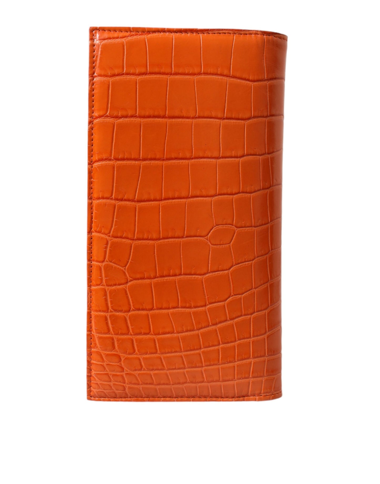 Orange Crocodile Leather Long Bifold Card Holder Wallet