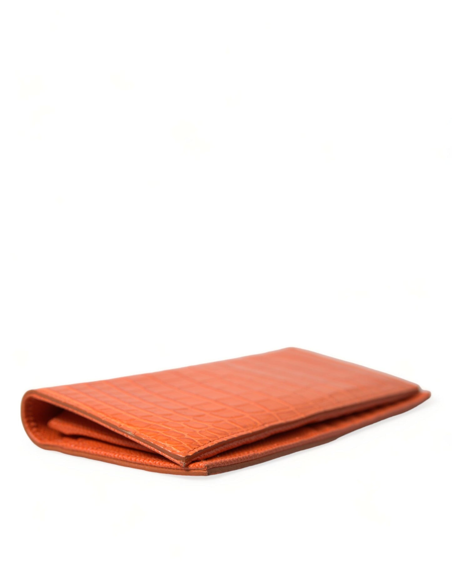 Orange Crocodile Leather Long Bifold Card Holder Wallet