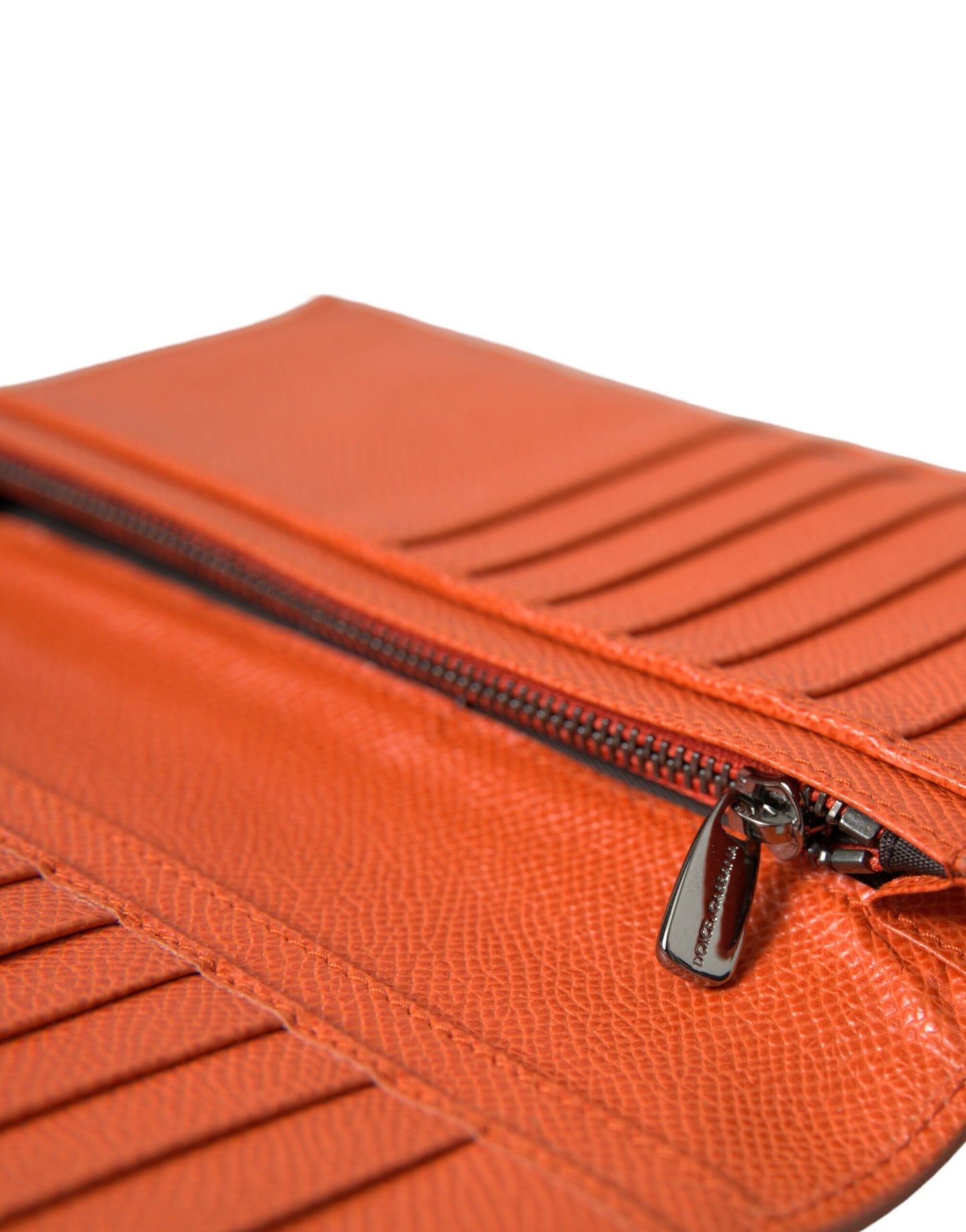 Orange Crocodile Leather Long Bifold Card Holder Wallet