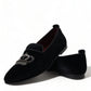 Black Velvet Crystal Crown Loafers Dress Shoes