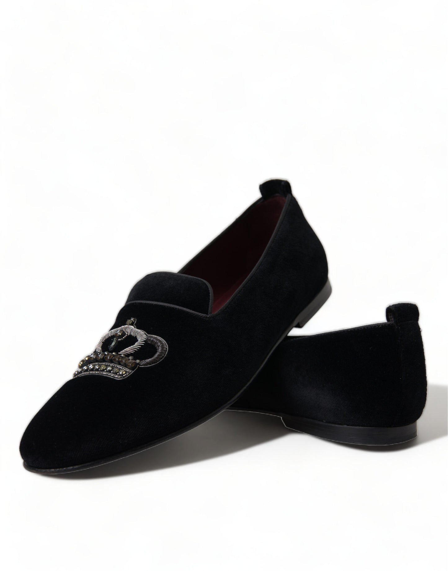 Black Velvet Crystal Crown Loafers Dress Shoes