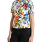 Multicolor Floral Cotton Round Neck Blouse Top