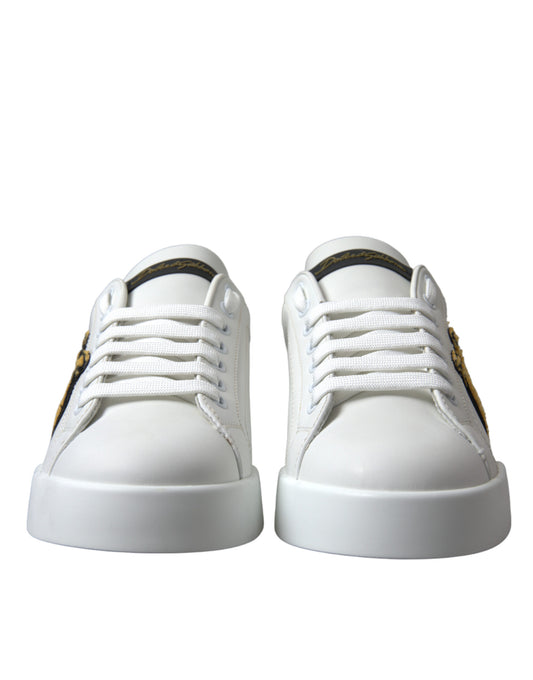 Elegant Leather Low Top Sneakers - Royal Crown Patch