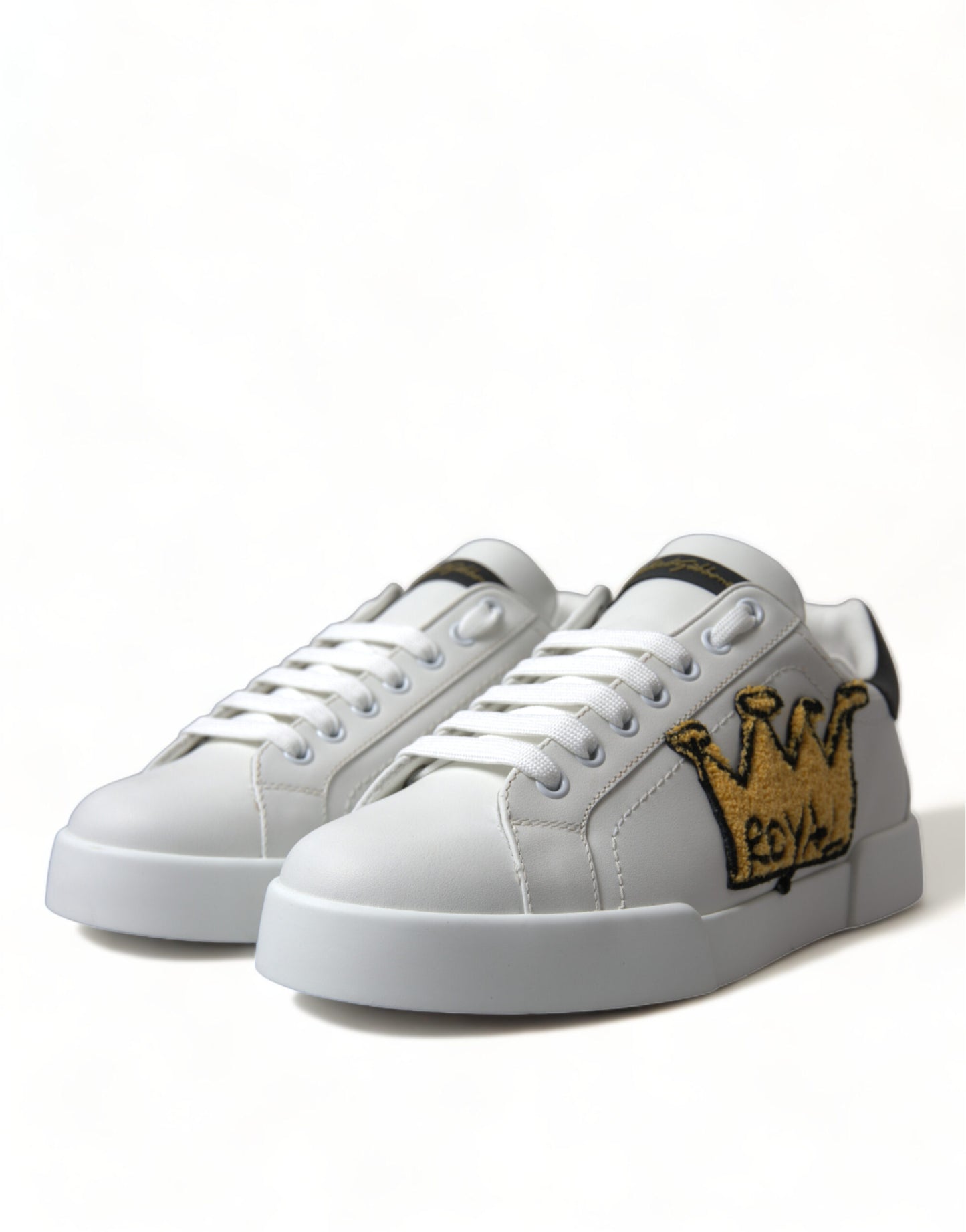 Elegant Leather Low Top Sneakers - Royal Crown Patch