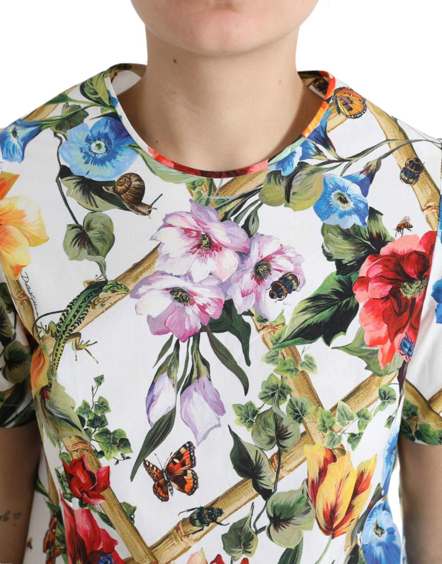 Multicolor Floral Cotton Round Neck Blouse Top