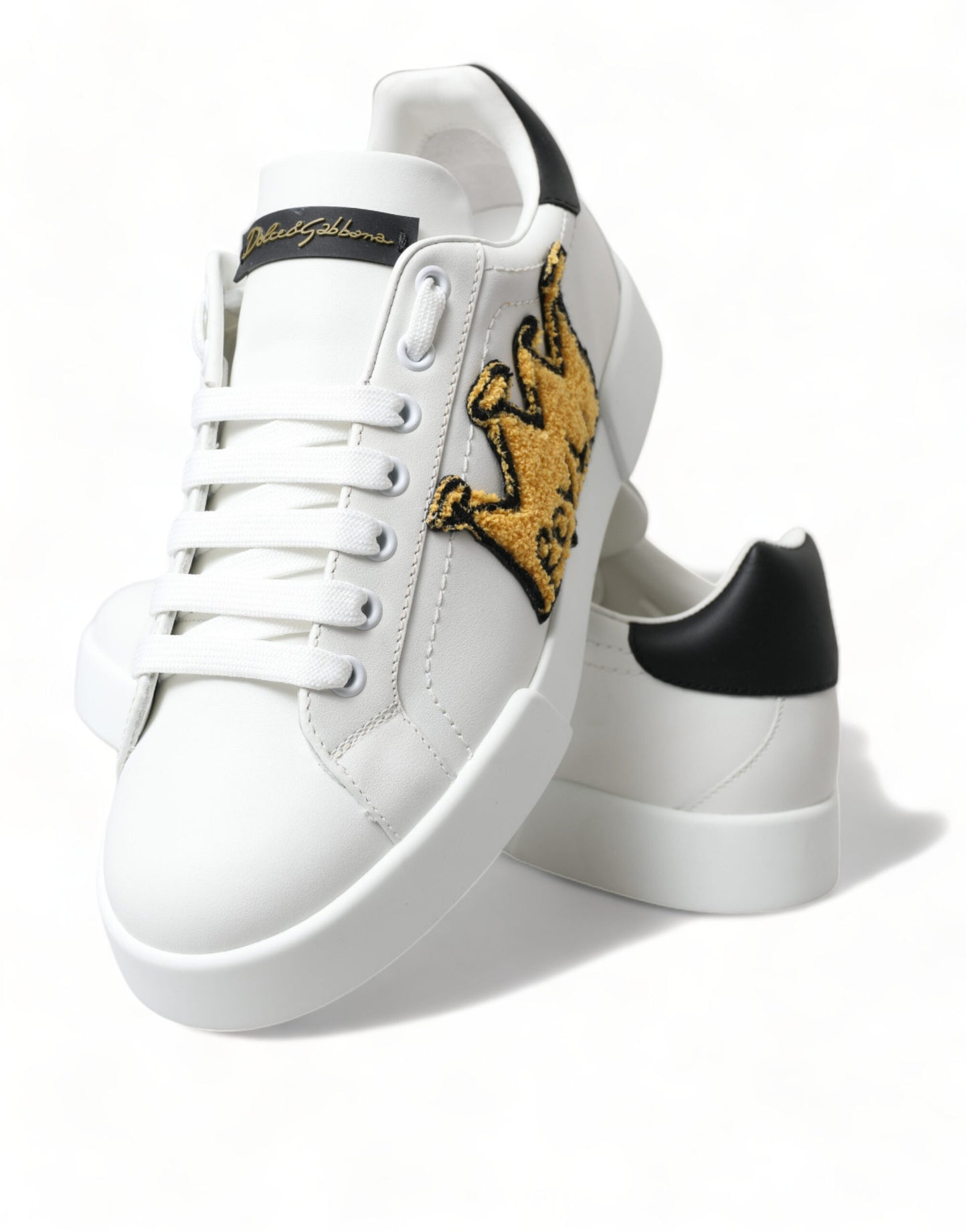 Elegant Leather Low Top Sneakers - Royal Crown Patch