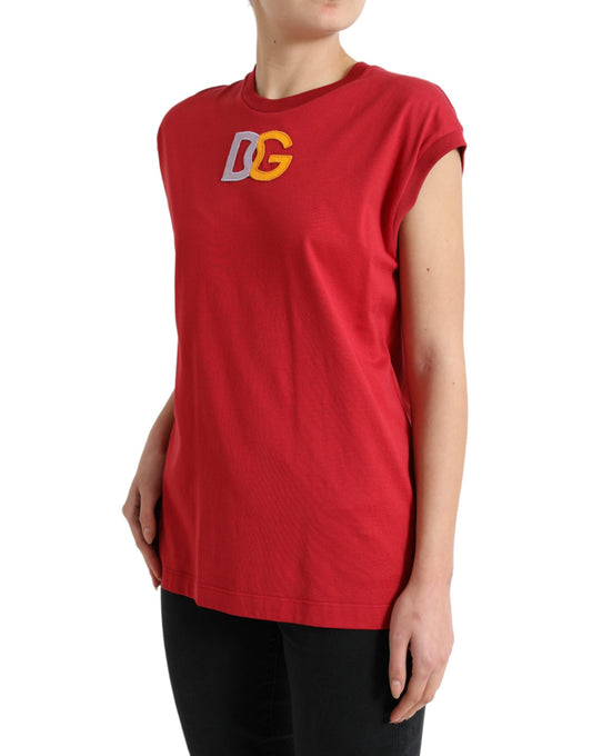 Red Cotton DG Logo Crew Neck Tank Top T-shirt