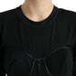 Black Satin Bustier Corset Jersey T-shirt Top
