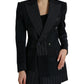 Black Striped Wool DoubleBreasted Coat Jacket