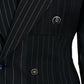 Black Striped Wool DoubleBreasted Coat Jacket