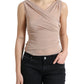 Beige Viscose V-neck Sleeveless Tank Top