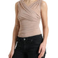 Beige Viscose V-neck Sleeveless Tank Top