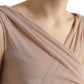Beige Viscose V-neck Sleeveless Tank Top