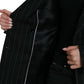 Black Striped Wool DoubleBreasted Coat Jacket