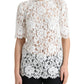 White Floral Lace Cotton Round Neck Blouse Top