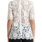 White Floral Lace Cotton Round Neck Blouse Top