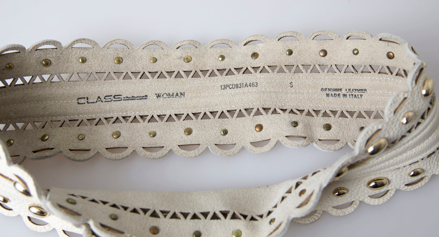 Elegant White Leather Wide Belt