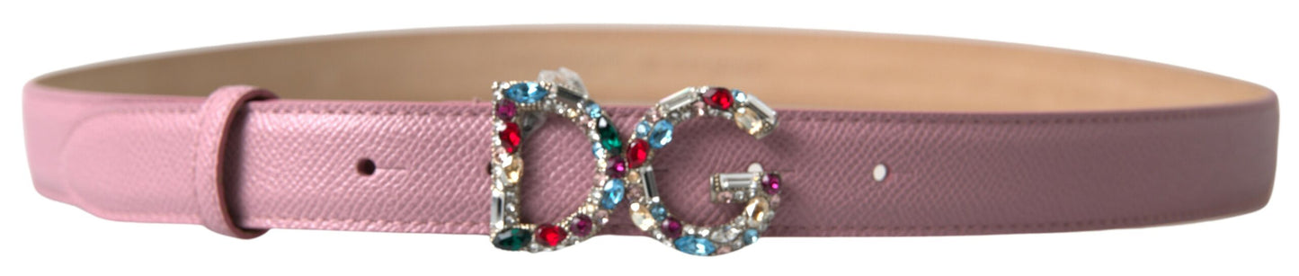 Crystal Embellished Pink Leather Belt