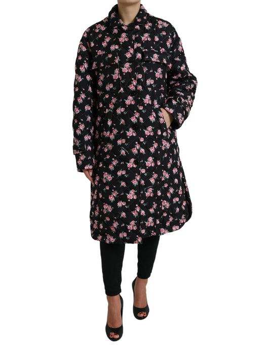 Black Floral Collared Trench Coat Jacket