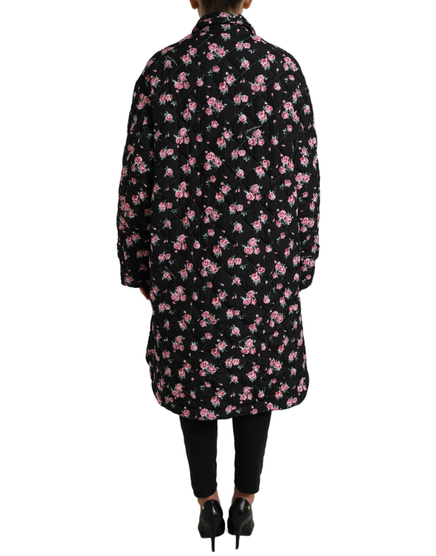 Black Floral Collared Trench Coat Jacket