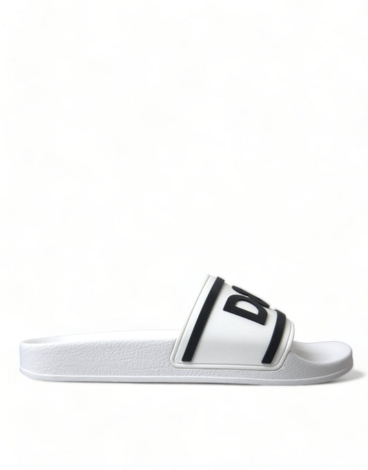 Chic White Designer Slides with Logo Detail