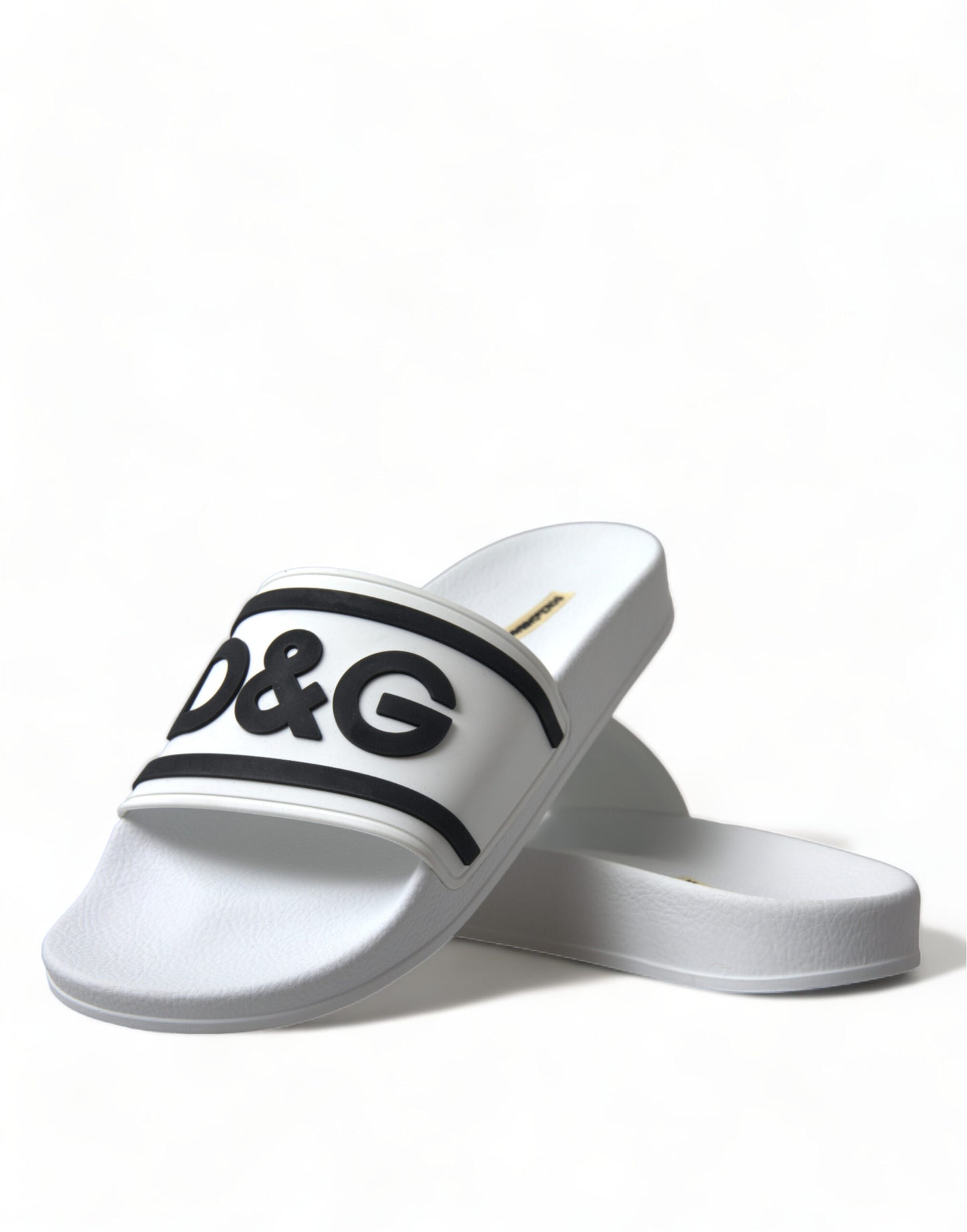 Chic White Designer Slides with Logo Detail