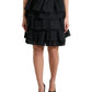 Black Tiered Aline High Waist Silk Mini Skirt