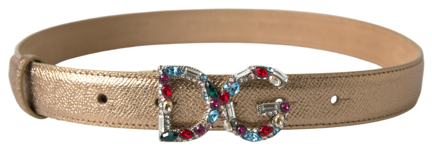 Crystal-Embellished Gold Leather Belt