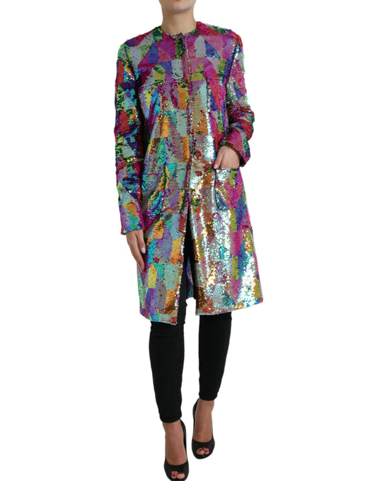 Multicolor Polyester Sequined Coat Jacket