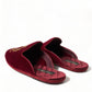 Bordeaux Velvet Gold Crown Embroidery Slides Shoes