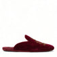 Bordeaux Velvet Gold Crown Embroidery Slides Shoes