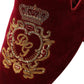 Bordeaux Velvet Gold Crown Embroidery Slides Shoes
