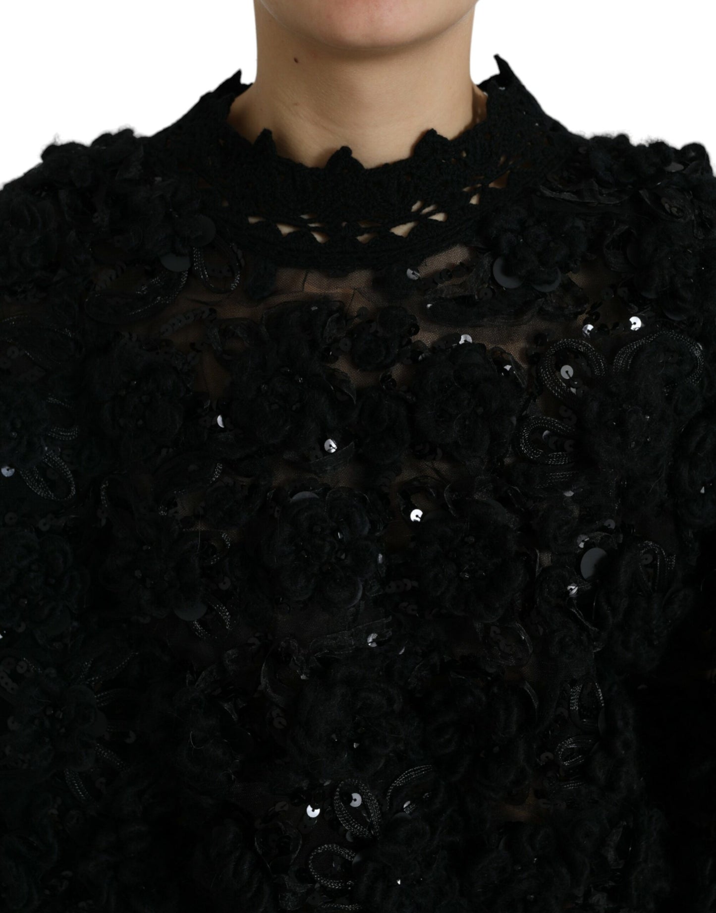 Black Sequined Embellished Pullover Sweater