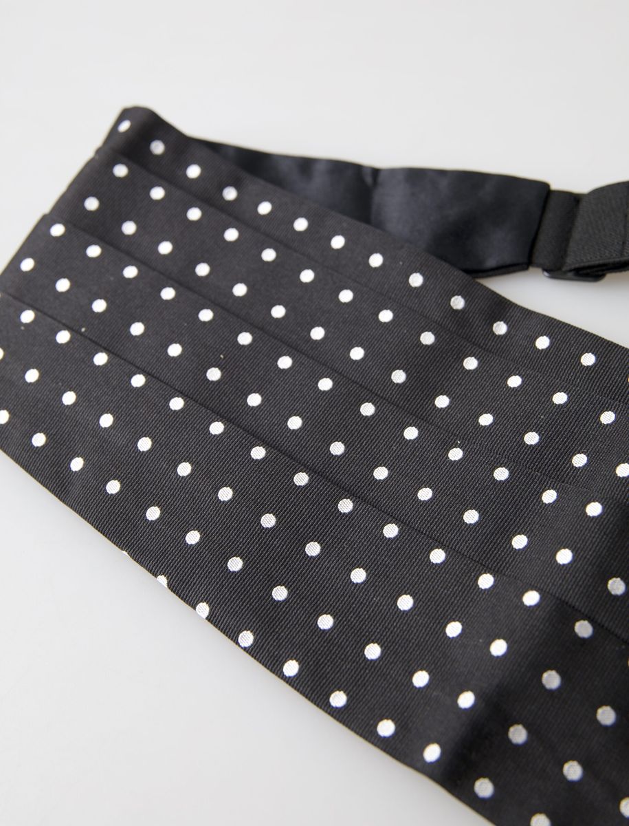 Elegant Silk Black & White Polka Dot Cummerbund