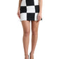 Black White Floral Brocade High Waist Skirt