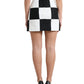 Black White Floral Brocade High Waist Skirt