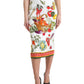 White Vegetable Print High Waist Midi Skirt