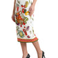 White Vegetable Print High Waist Midi Skirt