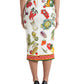 White Vegetable Print High Waist Midi Skirt