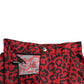 Red Leopard Print Cotton High Waist Mini Skirt