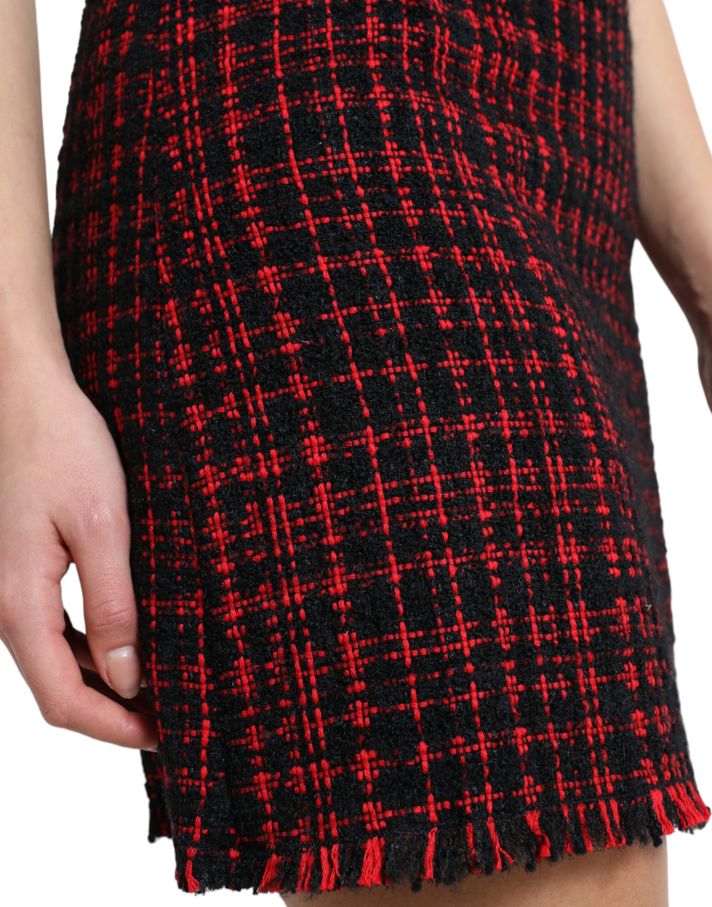 Black Red Cotton High Waist Tartan Tweed Mini Skirt