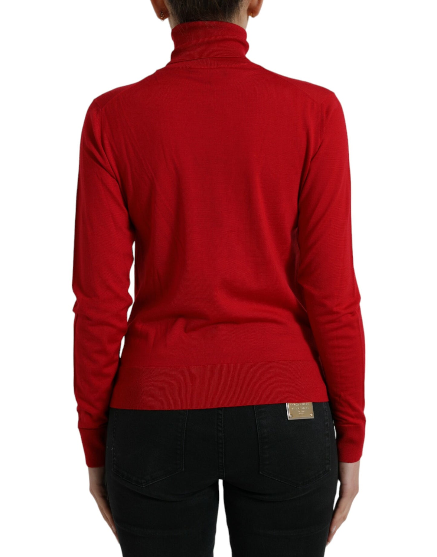 Red Intarsia Wool Turtleneck Pullover Sweater